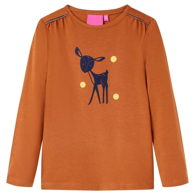 vidaXL - Kindershirt - met - lange - mouwen - 128 - cognackleurig