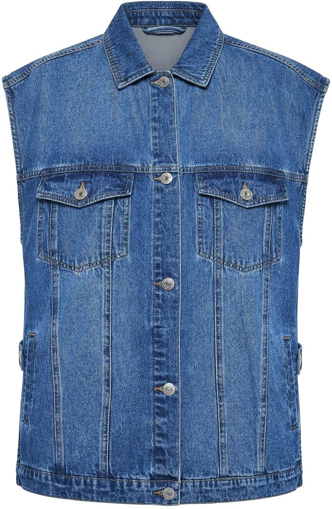 Studio Untold - Dames - Jeans bodywarmer oversized met open zijnaden - Blauw denim - Maat 54+