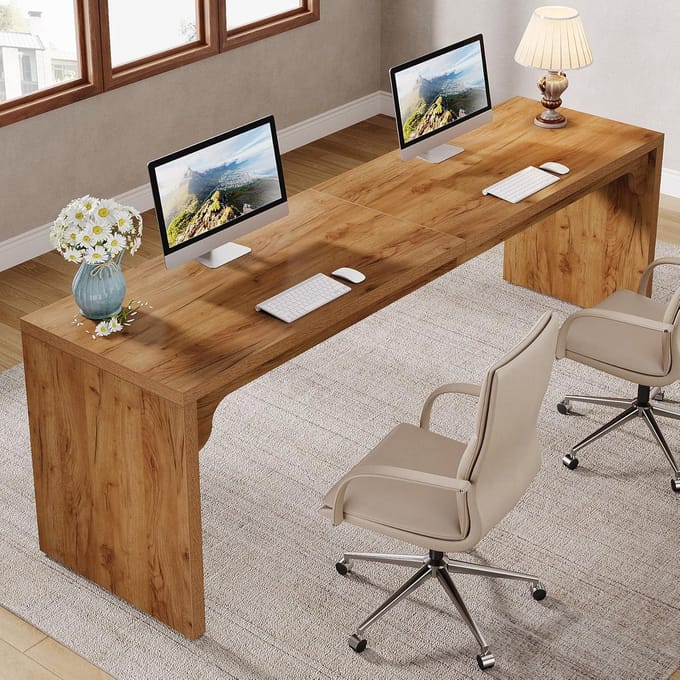TRIBESIGNS Bureau - Dubbel Lang Bureau - Computerbureau - Computertafel - Bureautafel voor Thuiskantoor - 180 x 59 x 75 cm - Bruin