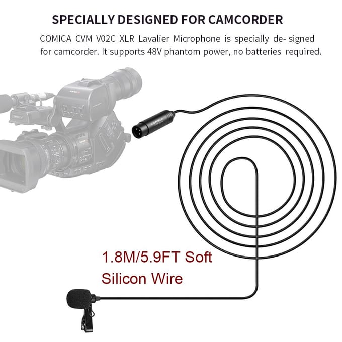 COMICA CVM-V02C Cardioïde Lavalier Reversmicrofoon Condensatormicrofoon XLR-stekker Ondersteunt 48V Phantom zwart