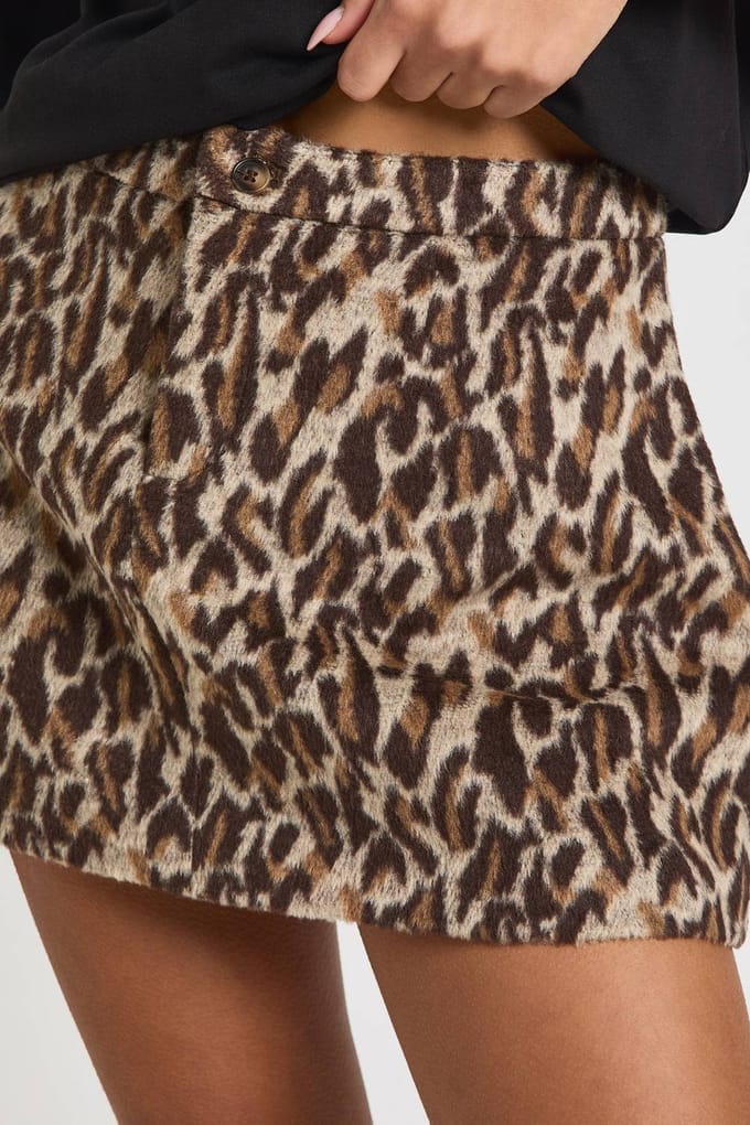 boohoo Dames Leopard Wollen Look A-lijn Mini Rok | Maat: 6