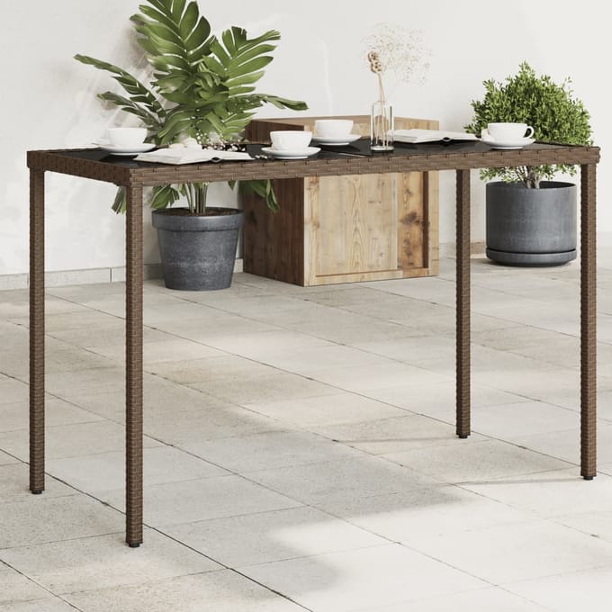 vidaXL - Tuintafel - met - glazen - blad - 115x54x74 - cm - poly - rattan - bruin
