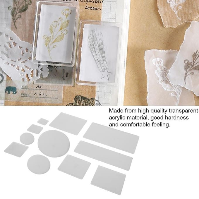 11 Pièces Bloc Tampon Acrylique Transparent Clair Coussinet Outil de Fabrication d'Artisanat Fait Main DIY(Ensemble Angle Rond ) white