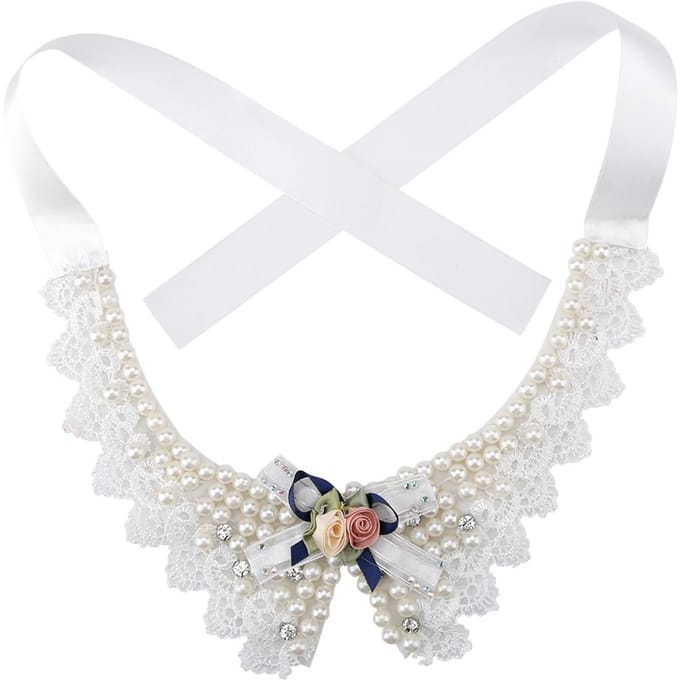 Verstelbare Vlinderdas Huisdier Hond Halsband Mooie Parel Bloem Ketting white