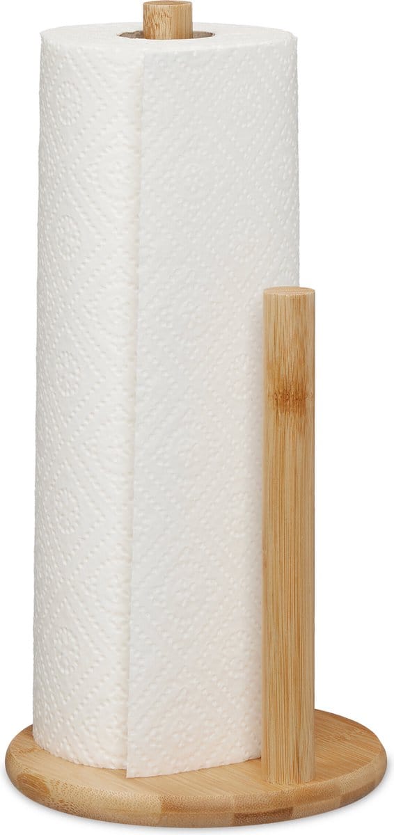 keukenrolhouder staand -bamboe - met stop - 28 x 14,5 cm - natuur
