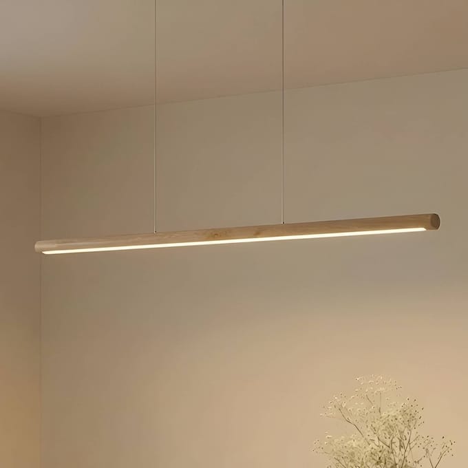 Lucande LED hanglamp Maruta, hout, balk, 120 cm, 3000K