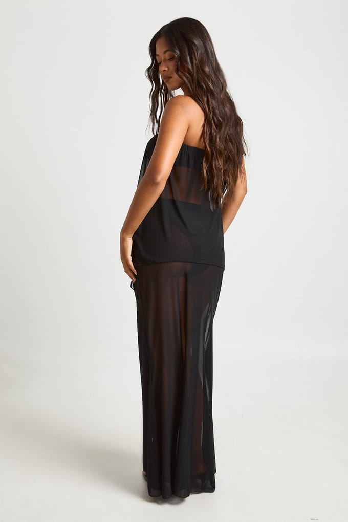 boohoo Dames Mesh Bandeau Top & Maxi Strand Rok Co-ord | Black | Maat: 12