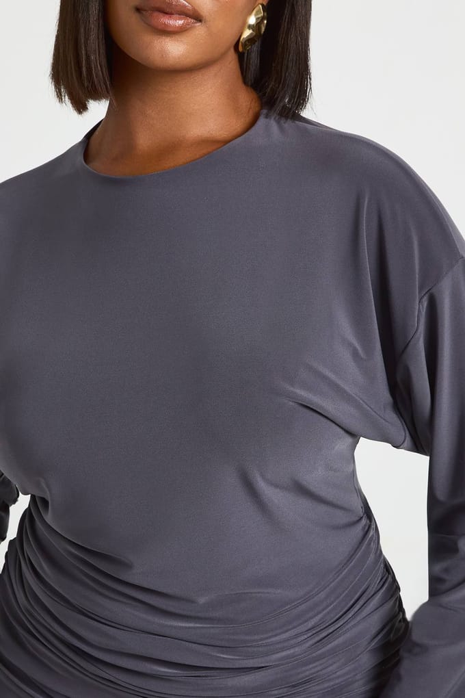 boohoo Dames Plus Blouson Top Met Lange Mouwen | Leisteengrijs | Maat: 44