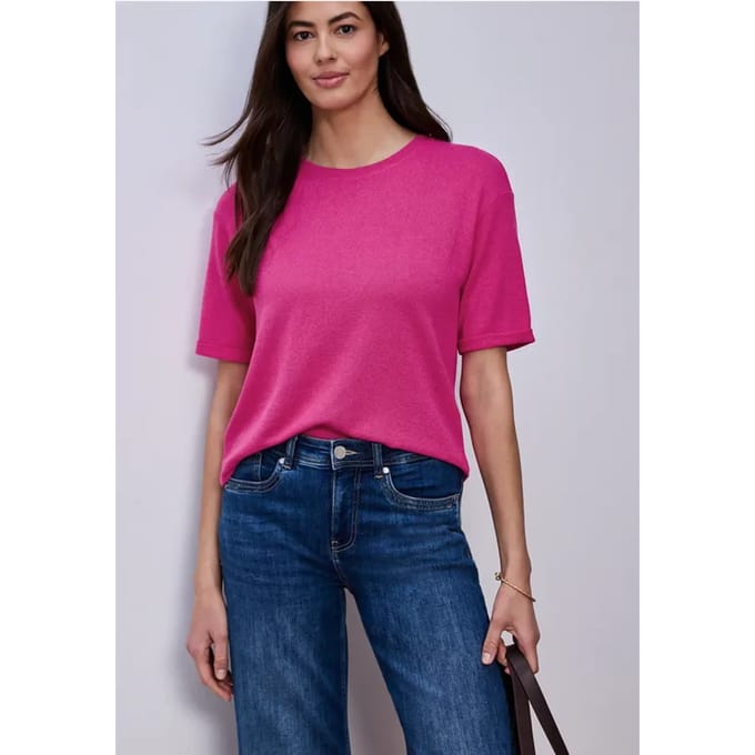 Shirt met ronde hals in gebreide look