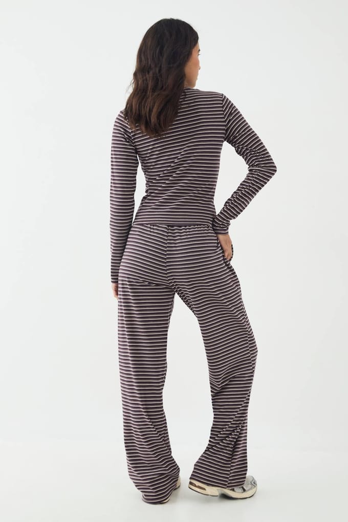 Dames DSGN Studio Zachte Gestreepte Rechte Pijp Broek | Pruim | Maat: 2XL