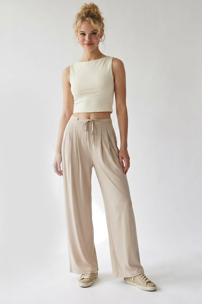 Dames Hoge Taille Wijde Jersey Broek