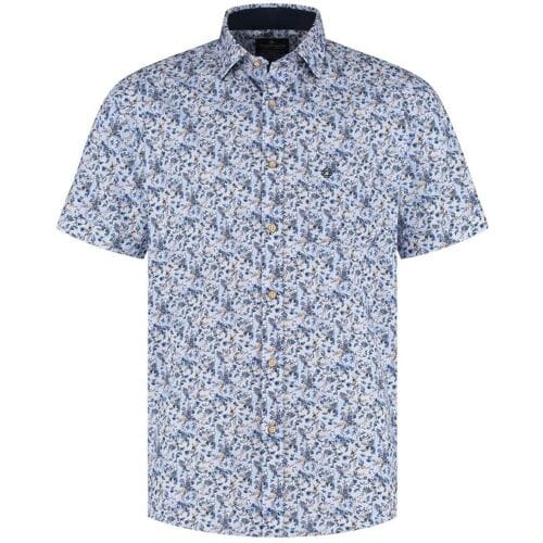 Fellows United Fellows United Korte Mouw Overhemd Mini Flower Mid Blue  M