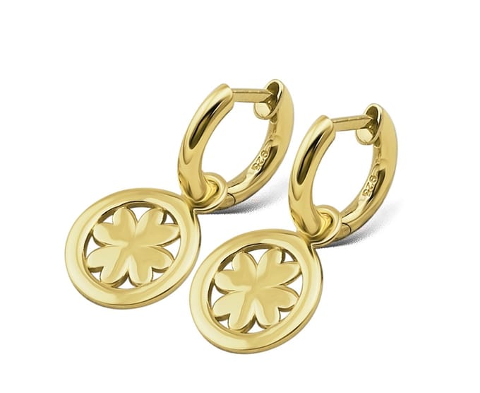 Oorringen Klavertje Vier hanger Zilver Gold-plated JE016G