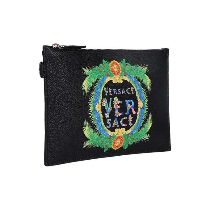 Versace Classique Texture Litchi Mode Commuter Grande Logo Pochette en Cuir de Veau Pochette Homme Noir DP84725-DVSIGD-41MP Basic Set (Bag+Dust Bag)