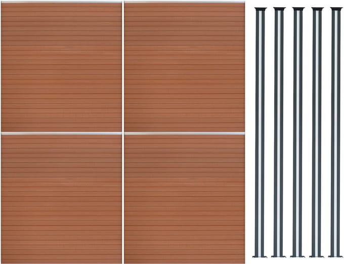 Composiet schuttingpaneel set - bruin - 185x699cm - zonne-led