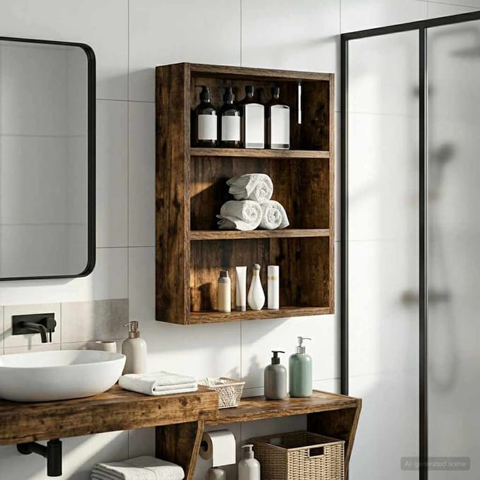 vidaXL - Badkamer - wandkast - Gerookte - Eik - 40 - x - 10 - x - 50 - cm
