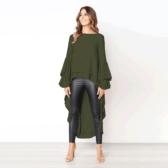 Dames herfst winter pullover chiffon shirt met lange mouwen onregelmatige chiffon top voor dames S