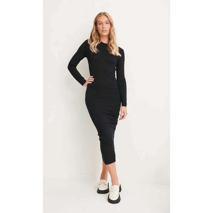 na-kd - Maat Small - Knitted Ruching Midi Dames Jurk