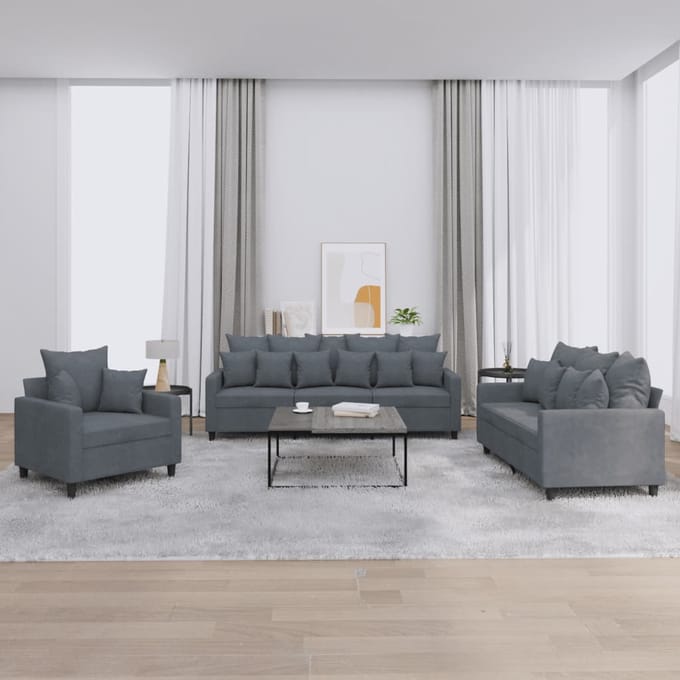 vidaXL - 3-delige - Loungeset - met - kussens - fluweel - donkergrijs