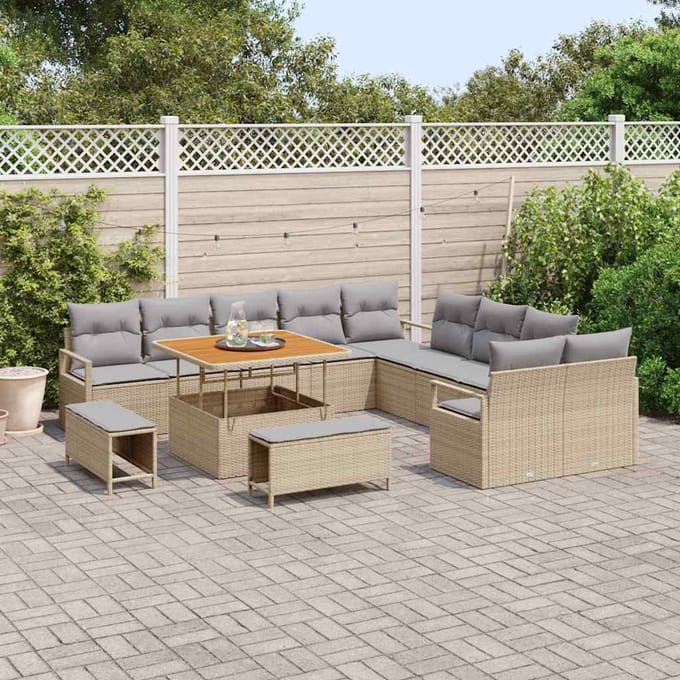 vidaXL - Tuinbank - Set - 13 - st - Beige - poly - rattan
