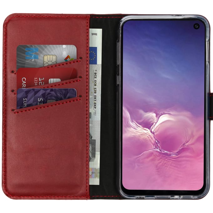 Selencia Hoesje - Geschikt voor Samsung Galaxy S10e - Echt Lederen Bookcase - Rood