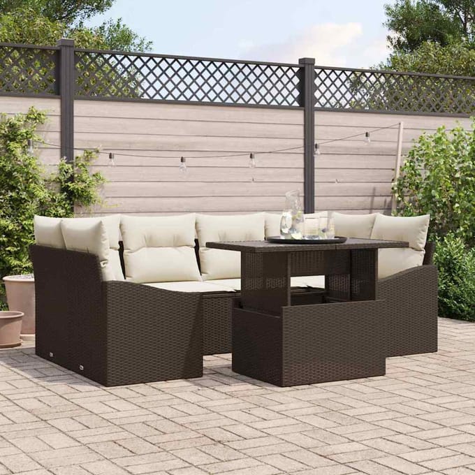 vidaXL - Tuinbank - Set - 7 - st - Bruin - en - Crème - poly - rattan