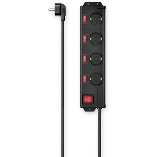 Hama Stekkerdoos - 4-voudig - 1,4m kabel - 90gr - afzondelijk schakelbaar - Zwart