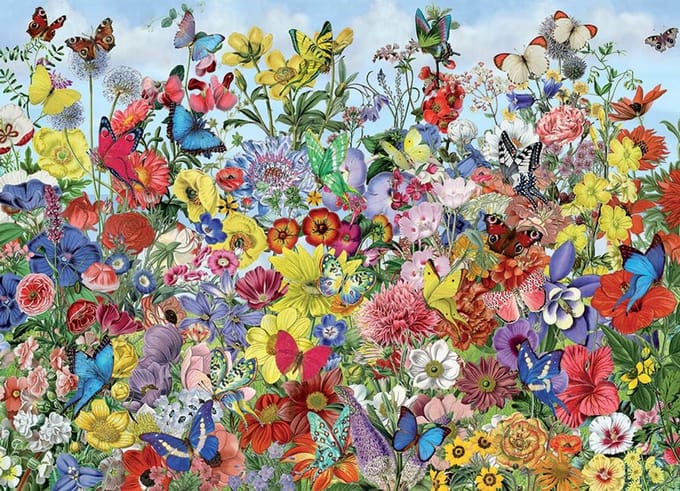 Puzzel van 1000 stukjes met een vlindertuin - inclusief poster