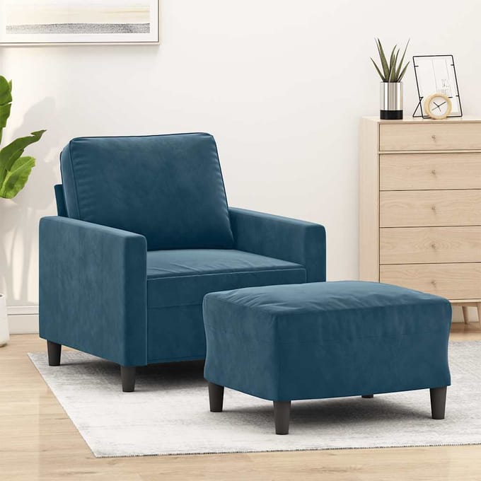 vidaXL - Fauteuil - met - voetenbank - 60 - cm - fluweel - blauw