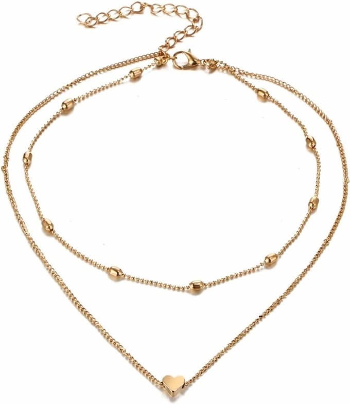 Fako Bijoux® - Ketting - Dubbele Choker Layer - Hartje - Goudkleurig