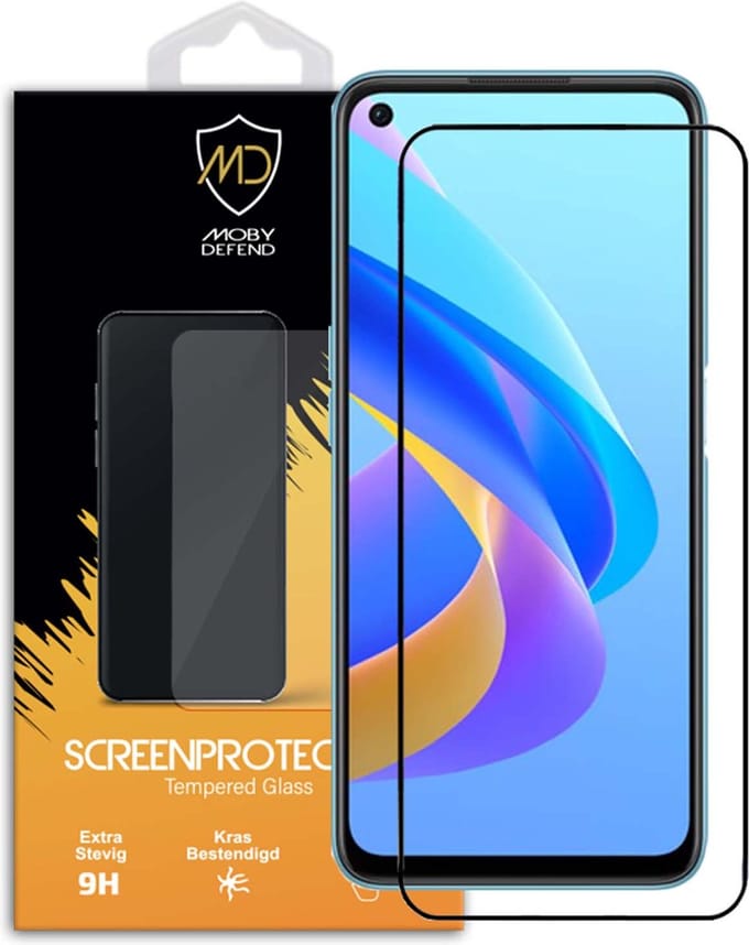 MobyDefend Screenprotector - Geschikt voor Oppo A76 - Screensaver Met Zwarte Randen - Gehard Glas