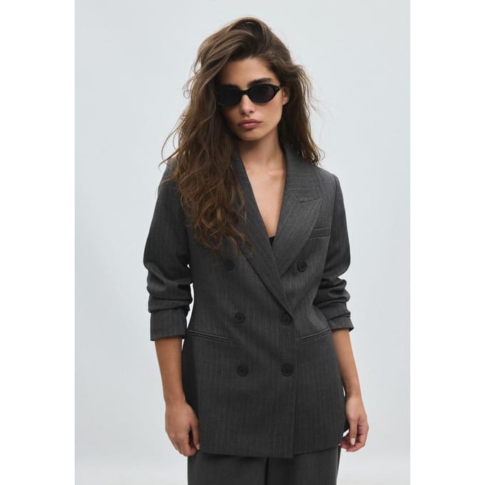 Stradivarius Getailleerde blazer met knopen en strepen  Grijs XL