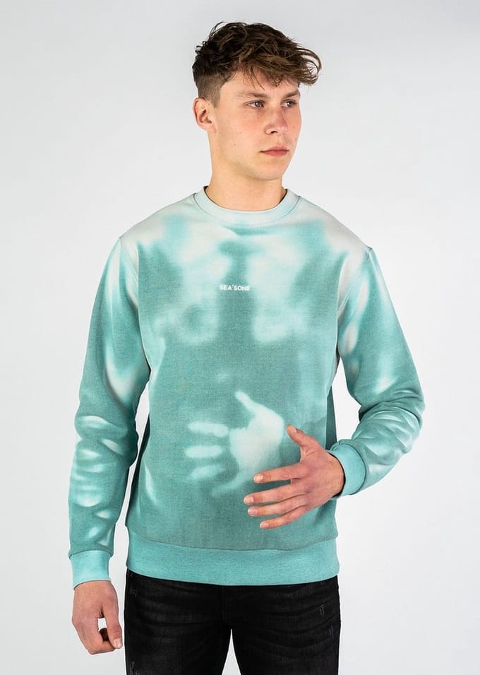Sea'sons Trui Sweater Deep Sea Green Grey Mannen Maat - XXL