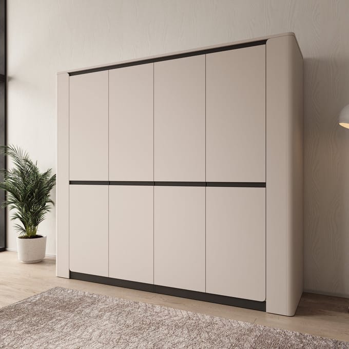 Meubella - Vexon - Kledingkast 4 deuren - Beige/Zwart - 240x63x214 cm