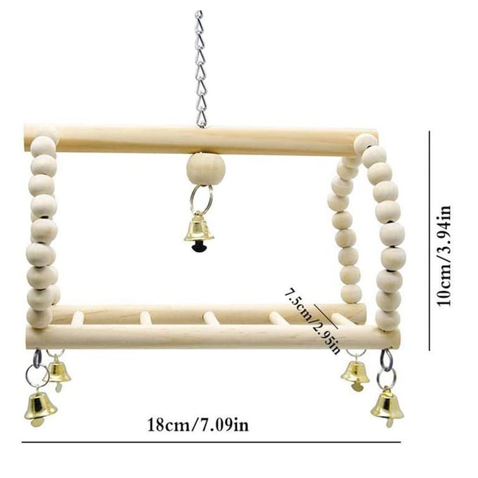 Papegaaivogelspeelgoedset Schommelkooiaccessoires Houten kleur 7-delige set Vogelspeelgoed Interactief beige