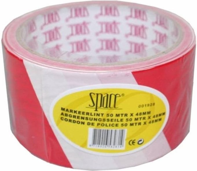 Benson Markeerlint - rood / wit - 50 meter - afzetlint