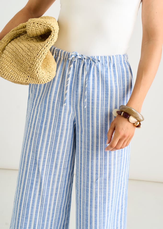 Blauwe gestreepte broek van linnenmix