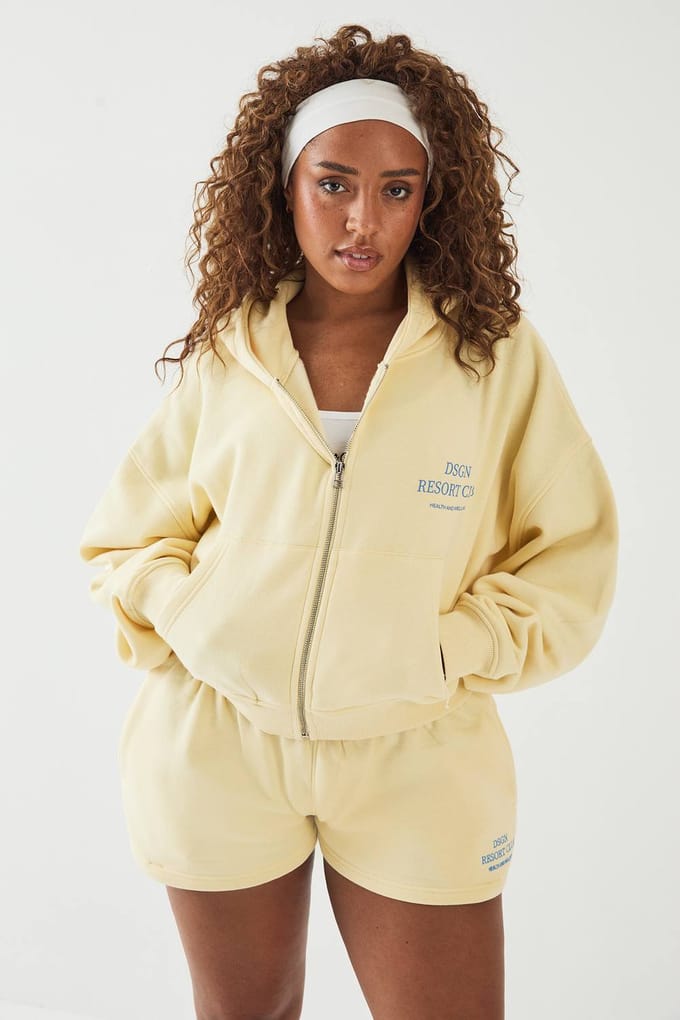 Dames Dsgn Studio Resort Club Boxy Crop Hoodie Met Rits | Lemon | Maat: Medium