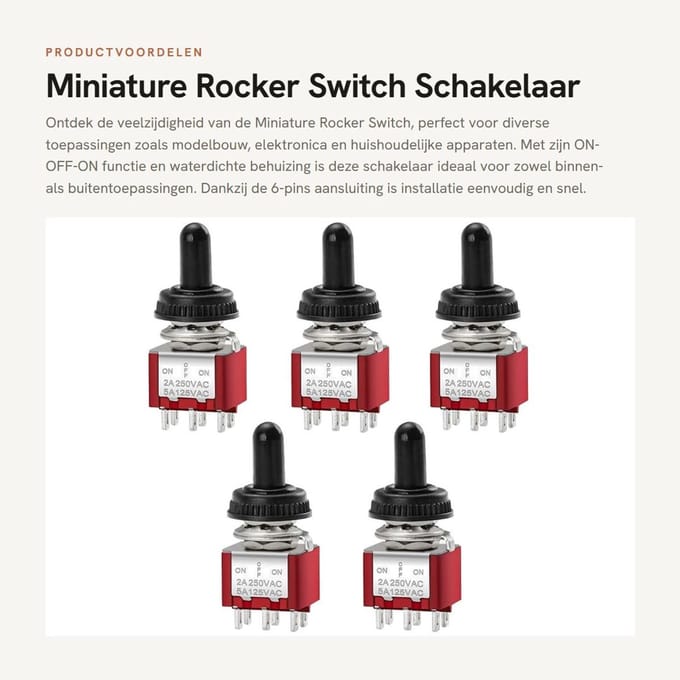 Dailygoods - Miniature Rocker Switch - Schakelaar - Waterdicht - 6-Pin - ON-OFF-ON - Pack van 5 - Voor algemene apparaten
