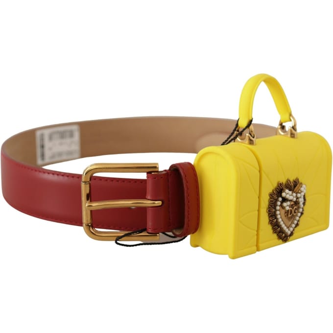 Dolce & Gabbana Rode Leren Gele DEVOTIE Hart Tas Gesp Riem