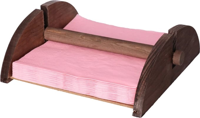 CM Servettenhouder - half rond - hout - bruin - 18 x 19 x 7 cm