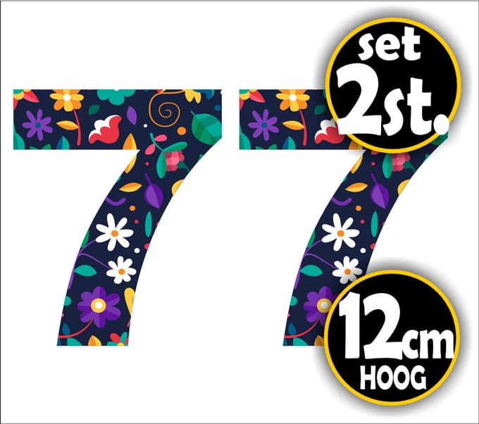 Jerma -nr. - 7 - Bloemprint - Sticker - set 2 st. - 12 cm Hoog - Zelfklevend - Weerbestendig - Vinyl