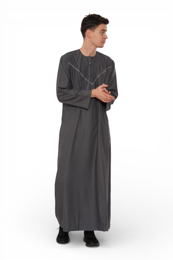 Heren Eid Grijze Marokkaanse Thobe Robe Djellaba Ramadan Eid Jubba- HM10