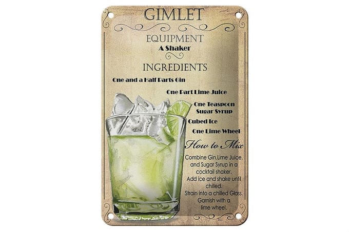 Blechschild Alkohol 12x18cm Gimlet Equipment ingredients