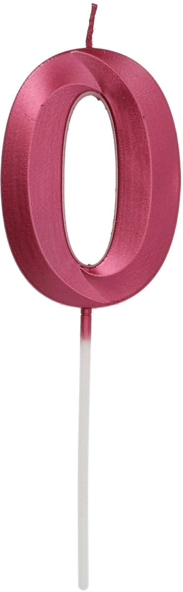 Folat - Kaars cijfer 0 glamour roze metallic 7 cm