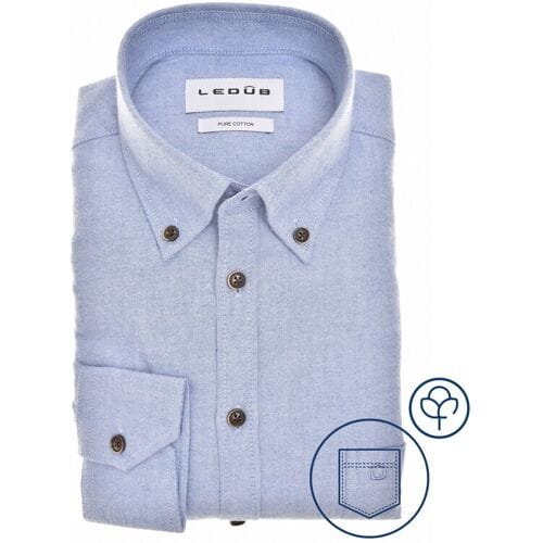 Ledûb Overhemd Uni Color Button-Down Pure Cotton Midden Blauw / male