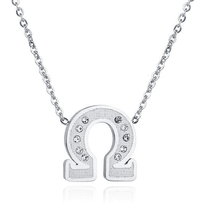 Zilverkleurige dames ketting Edelstaal OHM Symbool