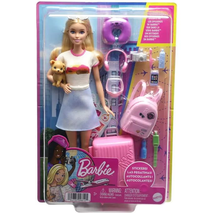 Barbie reispop met accessoires - HJY18, roze koffer, meer dan 10 accessoires