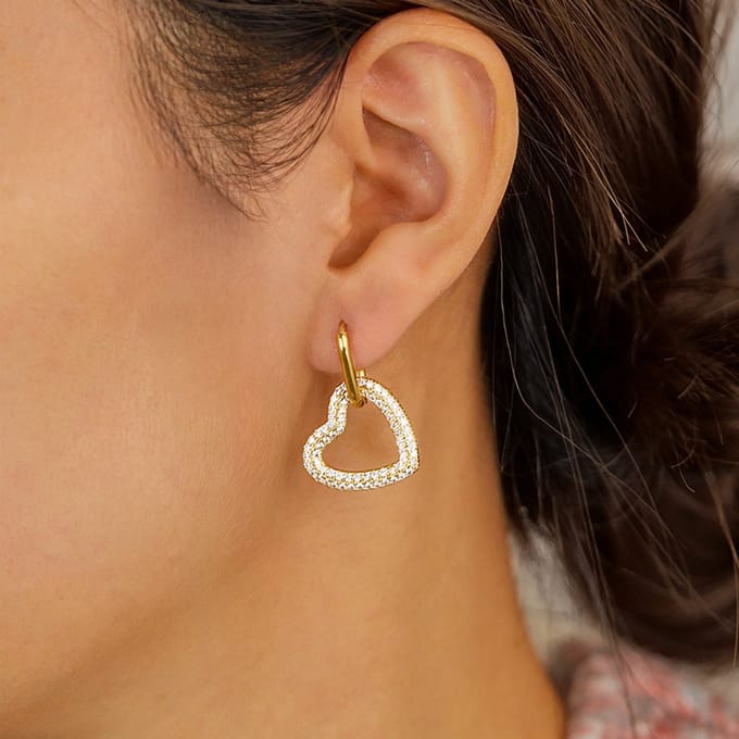 Statement Oorringen Hartje met Kristallen | Stainless Steel Goud