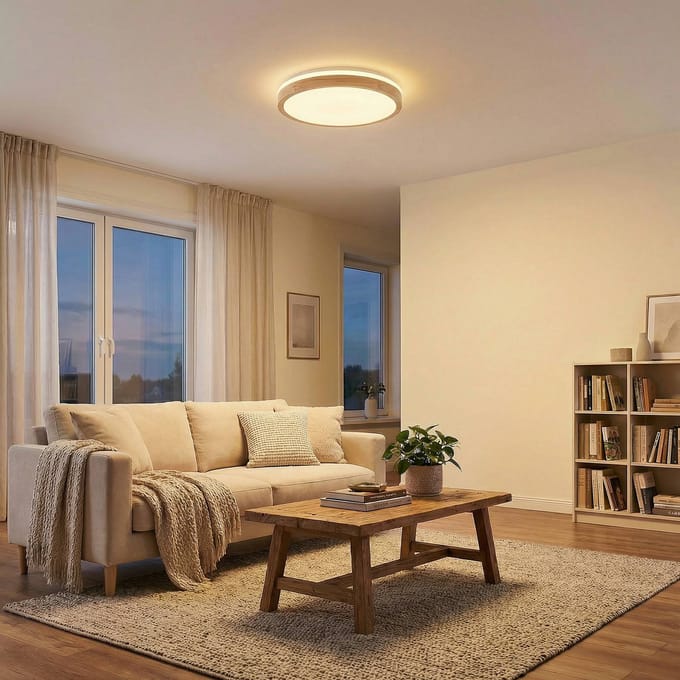 Lindby LED plafondlamp Emiva, Ø 49 cm, CCT, hout